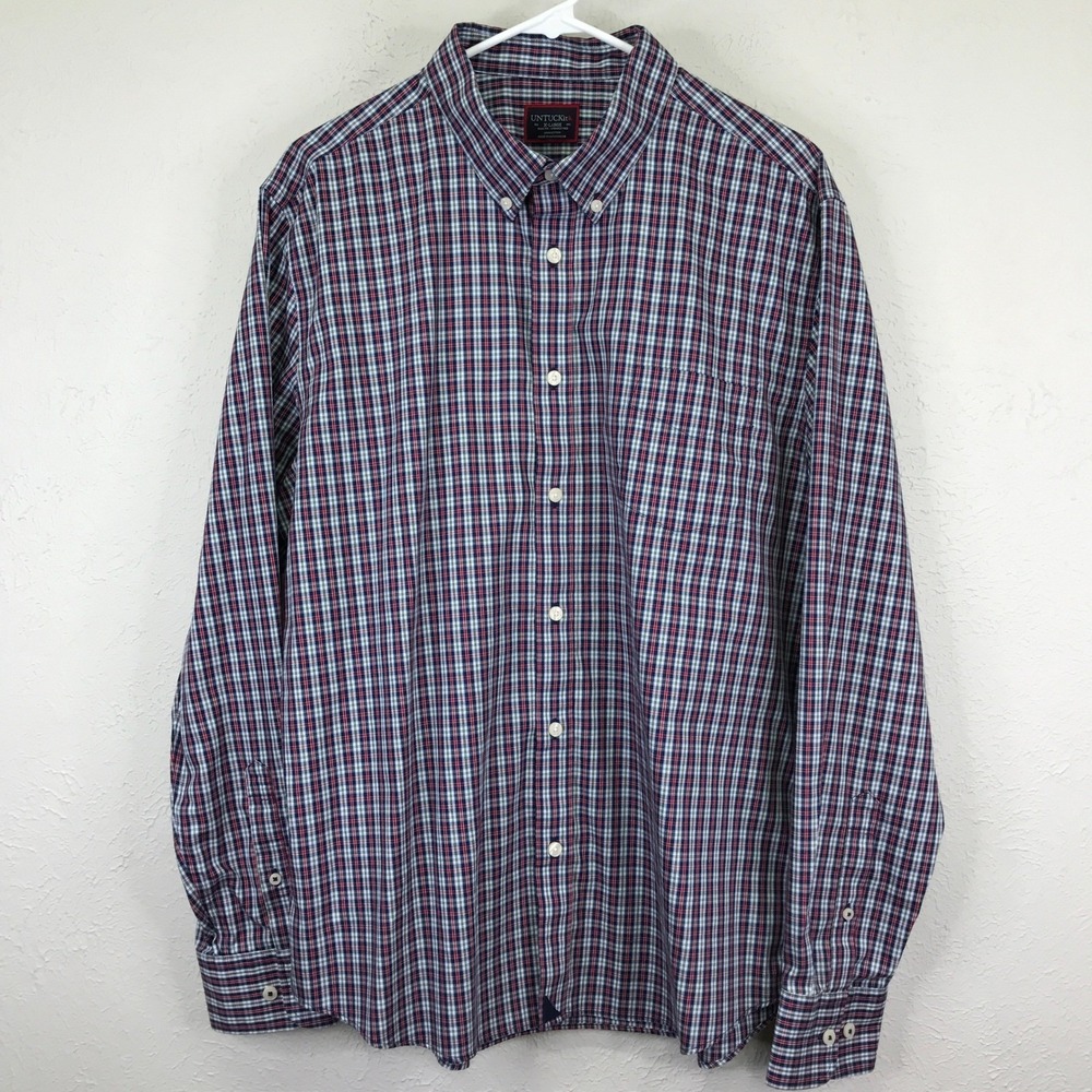 UNTUCKit Button Down Shirt Mens XL Navy Red Plaid Slim Fit‎ Riperia Wrinkle Free